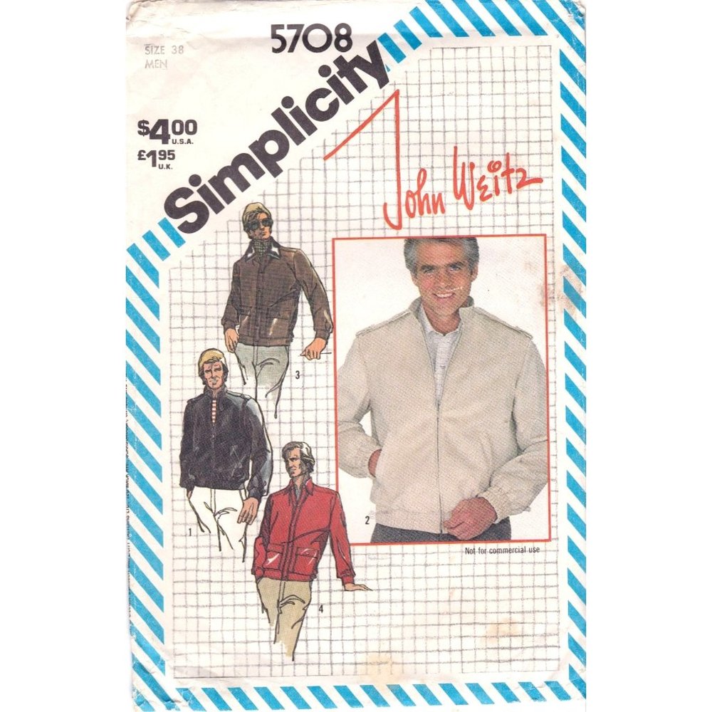 Vintage Sewing PATTERN Simplicity 5708, Mens 1982 John Weitz Jackets, Size 38